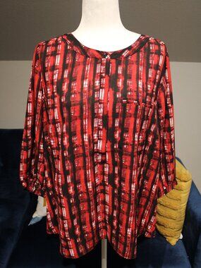 NYDJ Not Your Daughters Jeans Crimson Red Abstract Top NWT